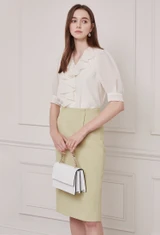 퍼프 슬리브 러플 블라우스 (IVORY)