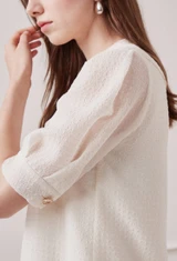 퍼프 슬리브 러플 블라우스 (IVORY)