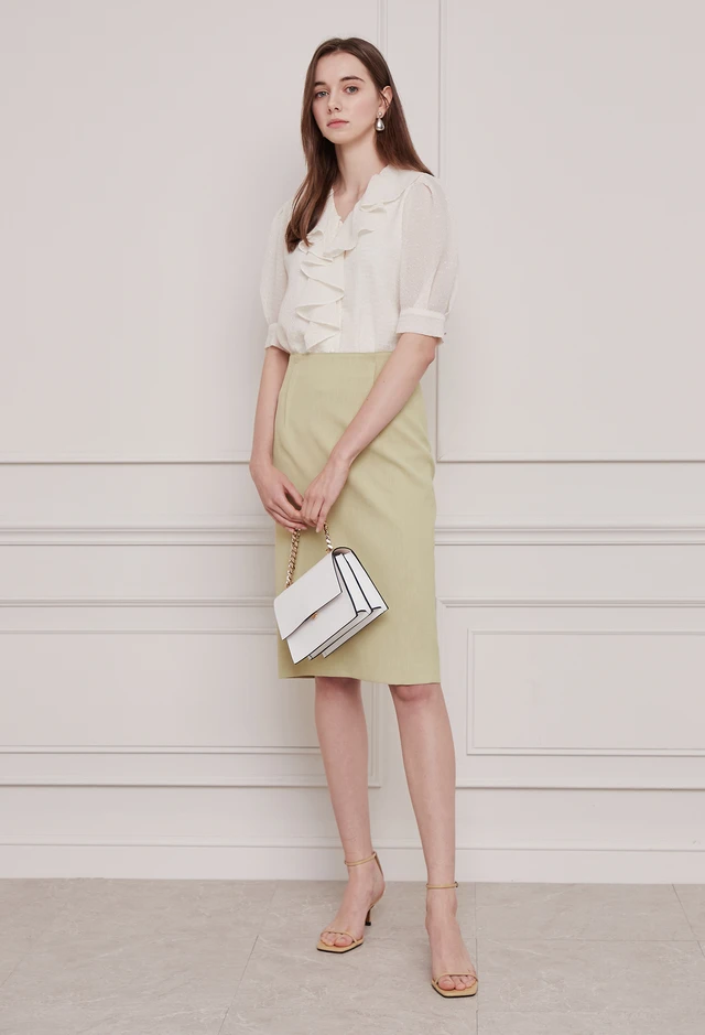 퍼프 슬리브 러플 블라우스 (IVORY)