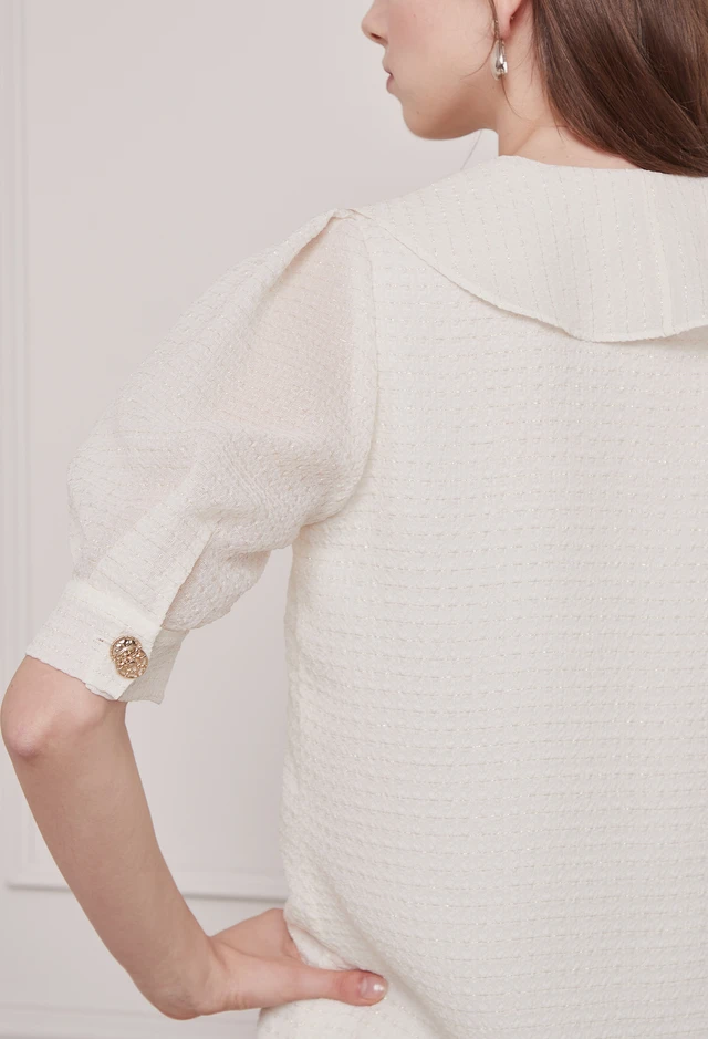 퍼프 슬리브 러플 블라우스 (IVORY)