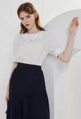 펄버튼 퍼프 슬리브 블라우스 (IVORY)