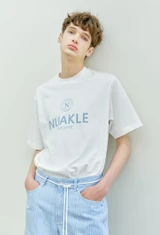로고 프린트 반팔 티셔츠 오프 화이트